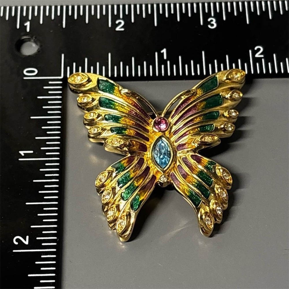 Bob Mackie Signed Butterfly Brooch Enamel‎ Rhinestone Vintage Multicolor - Picture 3 of 6